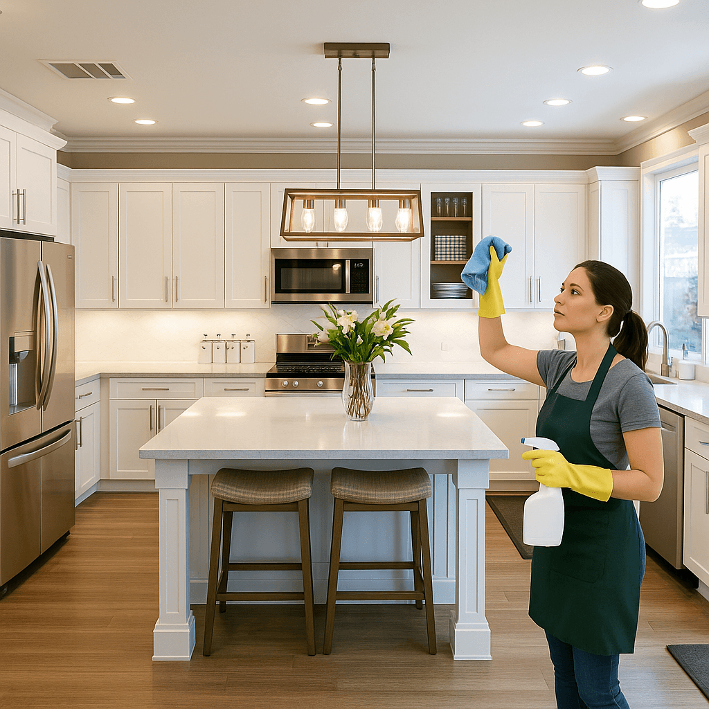 Spotless modern kitchen after cleaning service